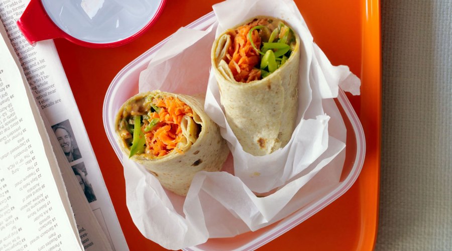 Spicy Peanut, Carrot, and Snap Pea Wraps (0117)