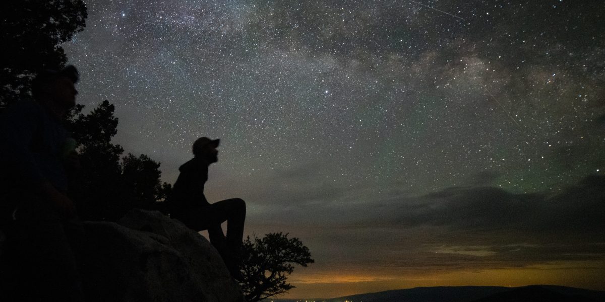 silhouette of person looking into a starry night sky