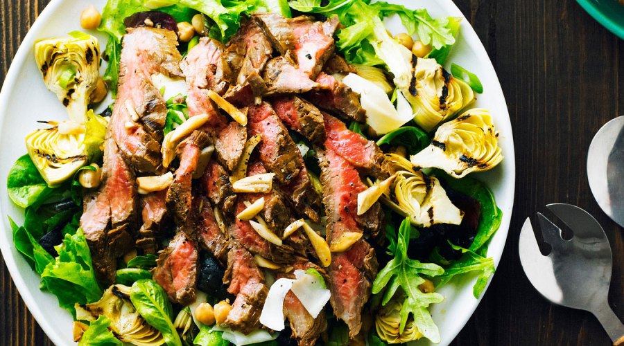 Garlicky Steak Salad with Chickpeas and Artichokes