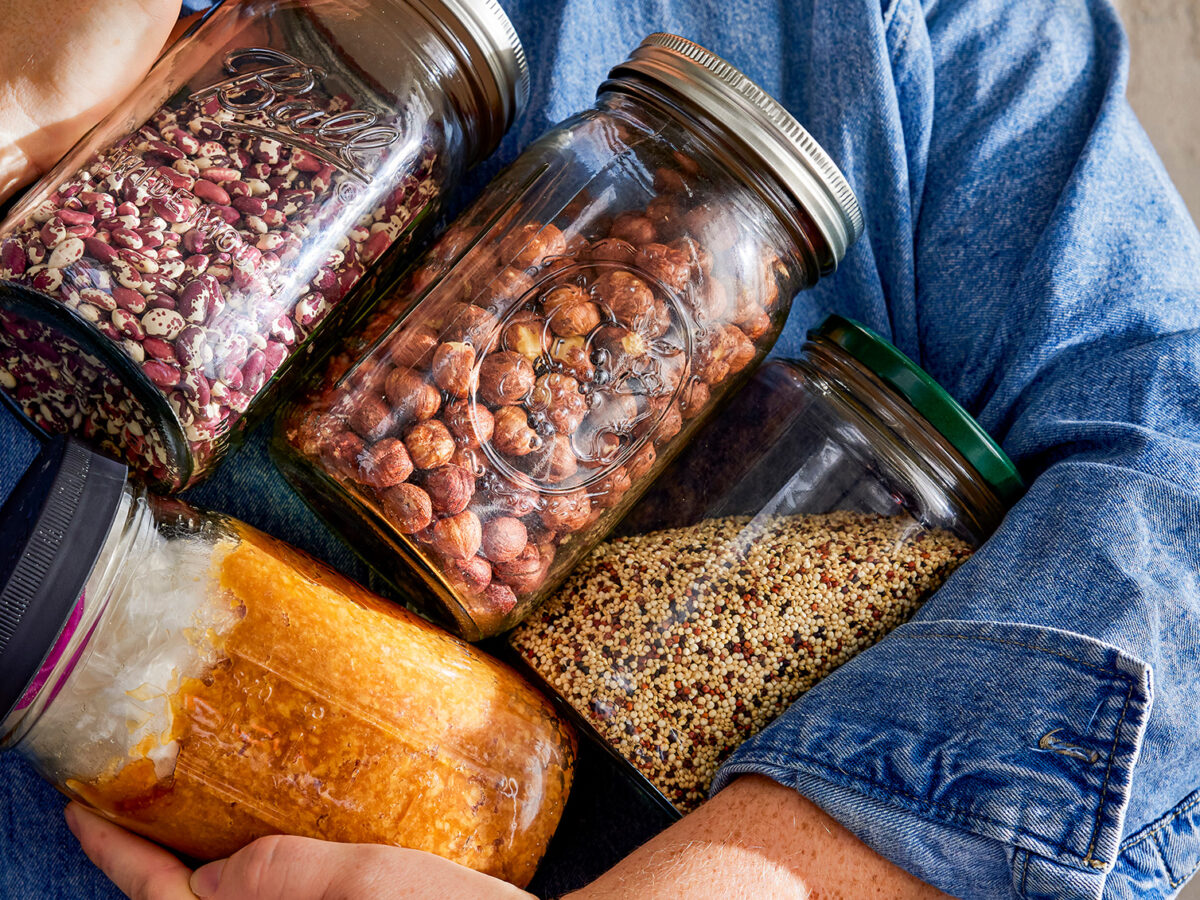 Mason Jars Full of Legumes and Grains