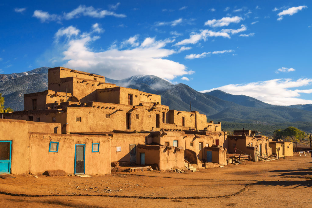 Ancient adobe dwellings of Taos Pueblo, New Mexico