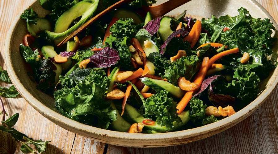 Cucumber Kale and Cashew Salad