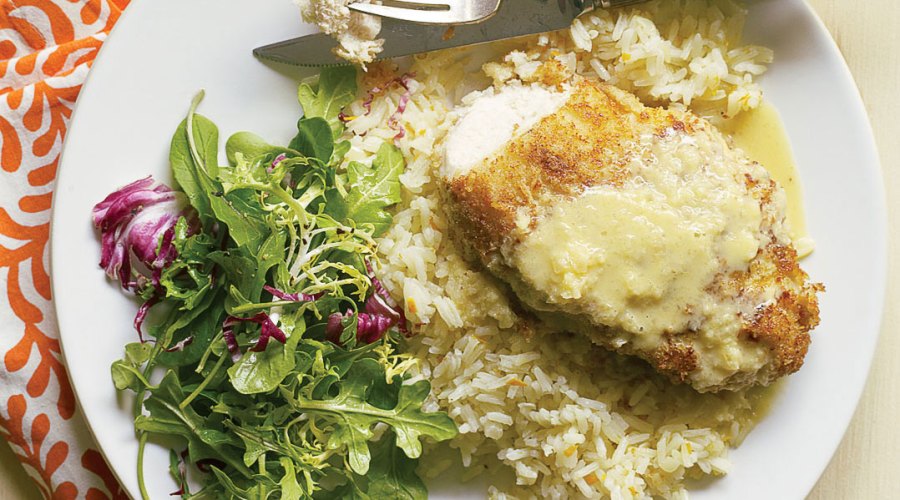 Macadamia Chicken with Orange-Ginger Sauce and Coconut Pilaf