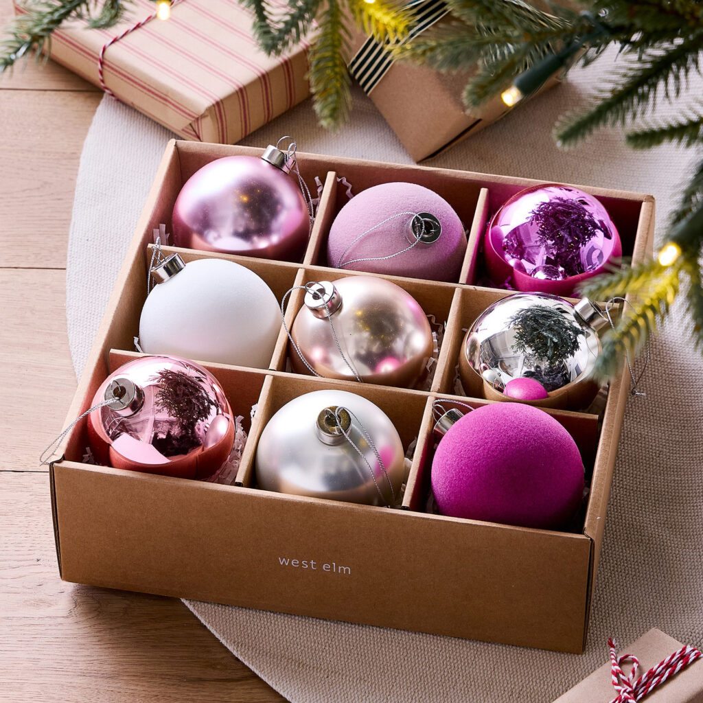 West Elm Pink Glass Ornaments